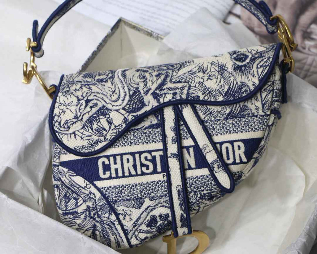 Dior M0446 Saddle Bag Blue Toile de Jouy Embroidery - Default Title - View 2