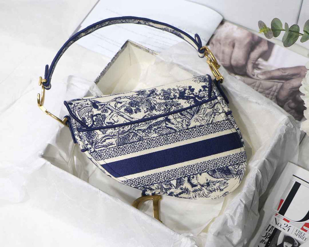 Dior M0446 Saddle Bag Blue Toile de Jouy Embroidery - Default Title - View 4