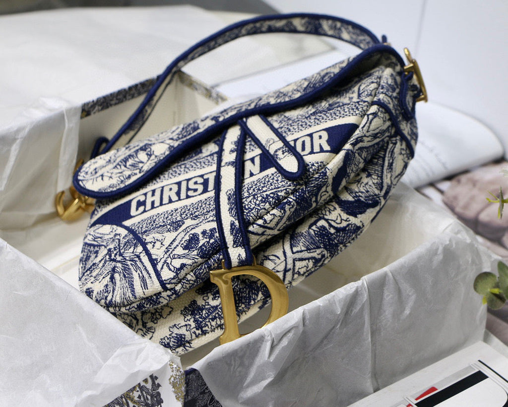 Dior M0446 Saddle Bag Blue Toile de Jouy Embroidery - Default Title - View 7