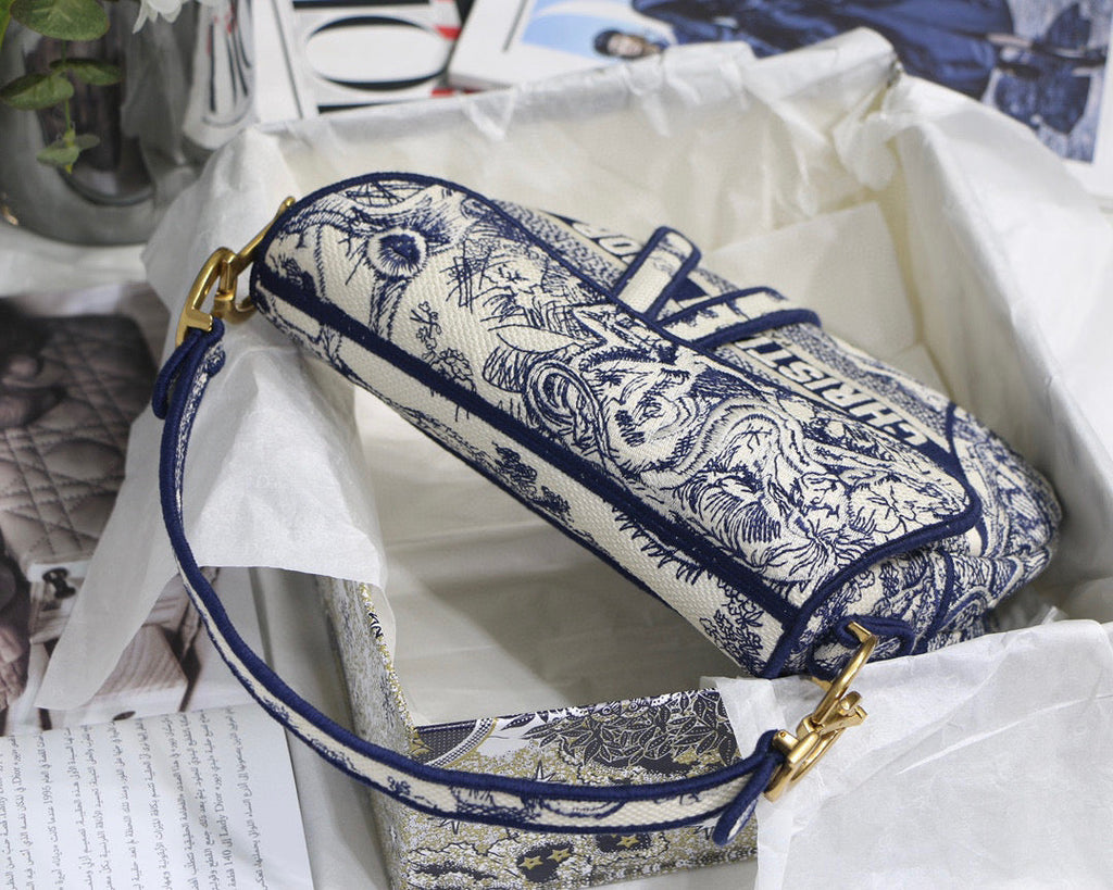 Dior M0446 Saddle Bag Blue Toile de Jouy Embroidery - Default Title - View 8