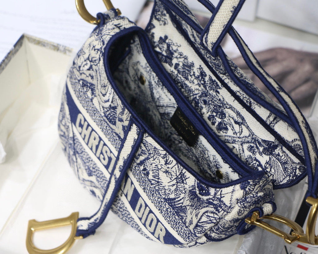 Dior M0446 Saddle Bag Blue Toile de Jouy Embroidery - Default Title - View 9