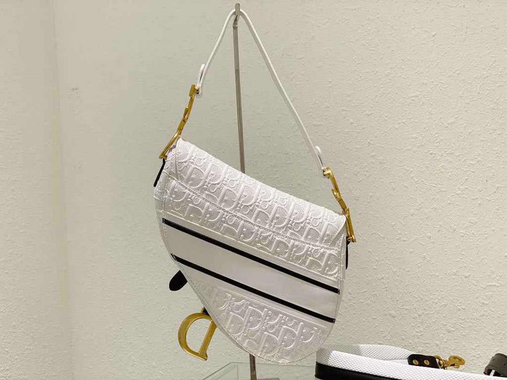 Dior M0446 Saddle Bag White and Blue Dior Oblique Perforated Calfskin - Default Title - View 4