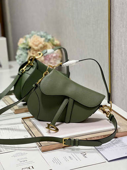 Dior M0455 Saddle Bag with Strap Dark Green Grained Calfskin - Default Title - View 1