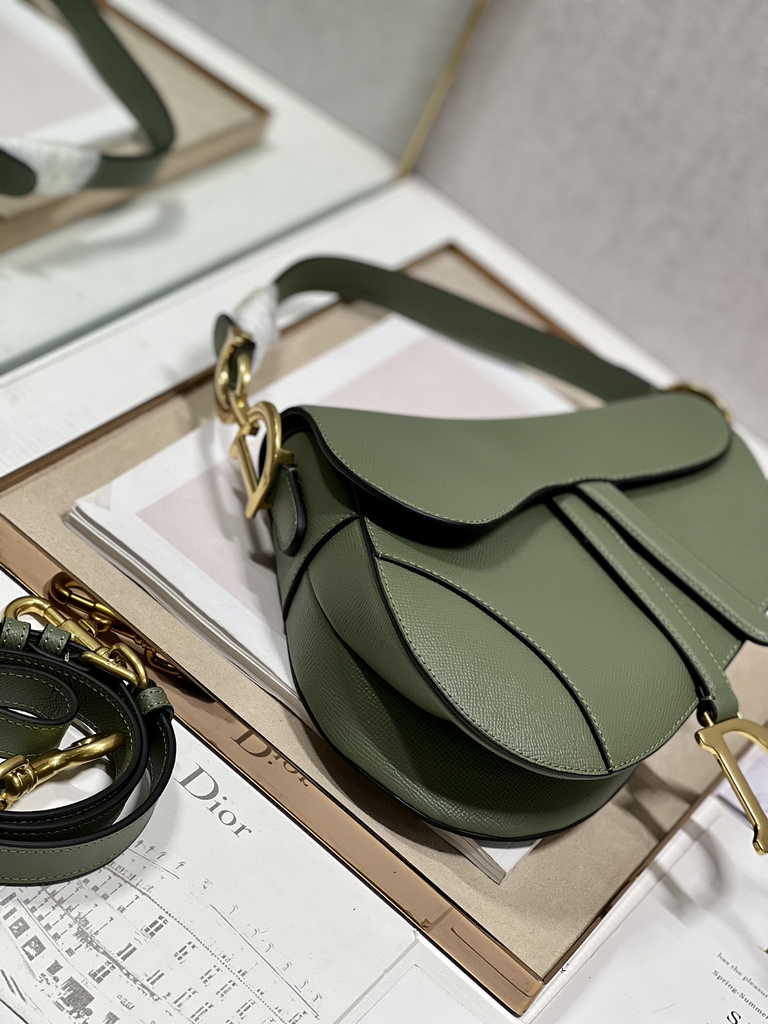Dior M0455 Saddle Bag with Strap Dark Green Grained Calfskin - Default Title - View 5