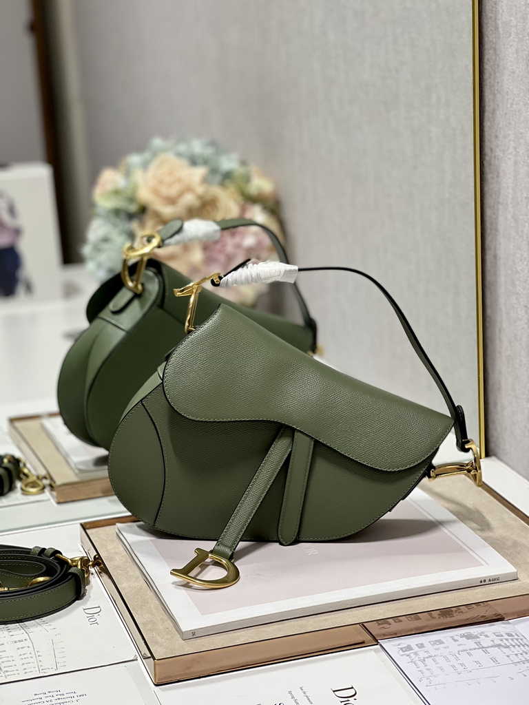 Dior M0455 Saddle Bag with Strap Dark Green Grained Calfskin - Default Title - View 9