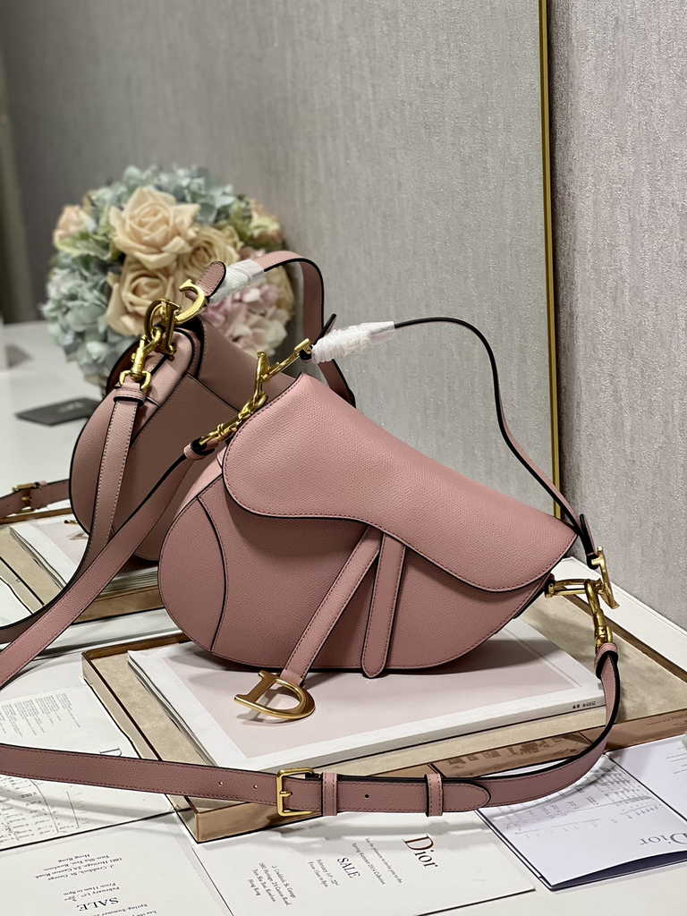 Dior M0455 Saddle Bag with Strap Dark Pink Grained Calfskin - Default Title - View 1