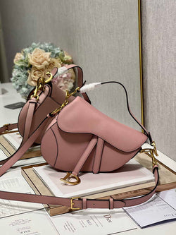 Dior M0455 Saddle Bag with Strap Dark Pink Grained Calfskin - Default Title - View 1