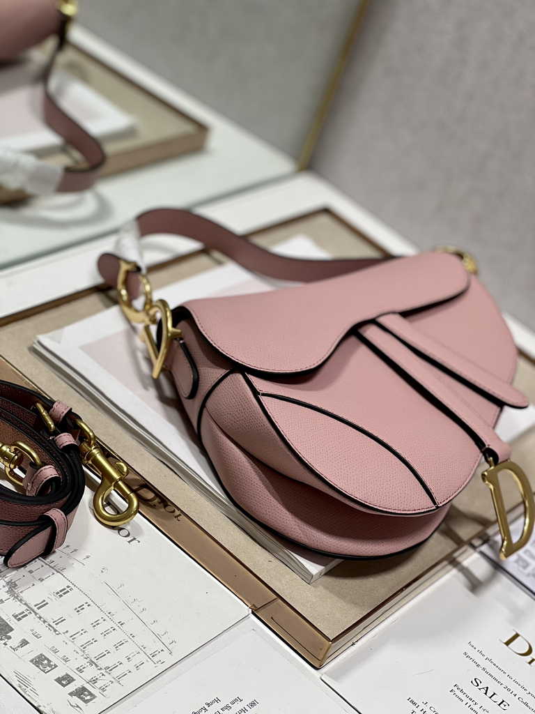 Dior M0455 Saddle Bag with Strap Dark Pink Grained Calfskin - Default Title - View 4