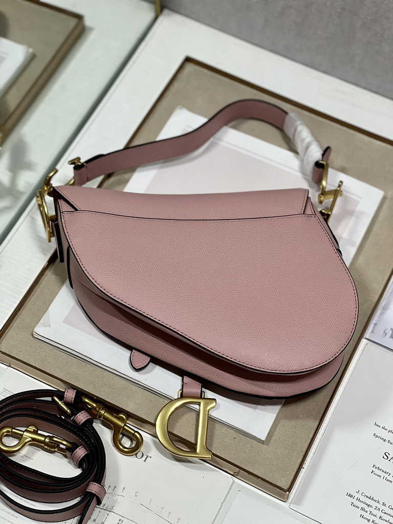 Dior M0455 Saddle Bag with Strap Dark Pink Grained Calfskin - Default Title - View 6