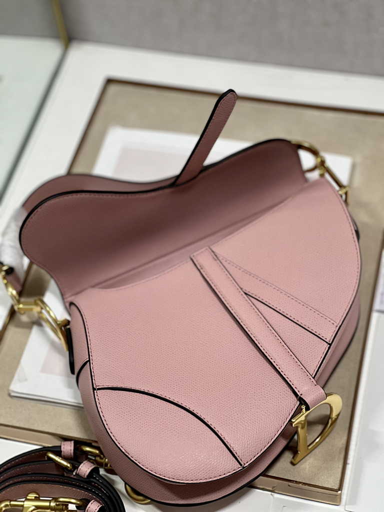 Dior M0455 Saddle Bag with Strap Dark Pink Grained Calfskin - Default Title - View 7