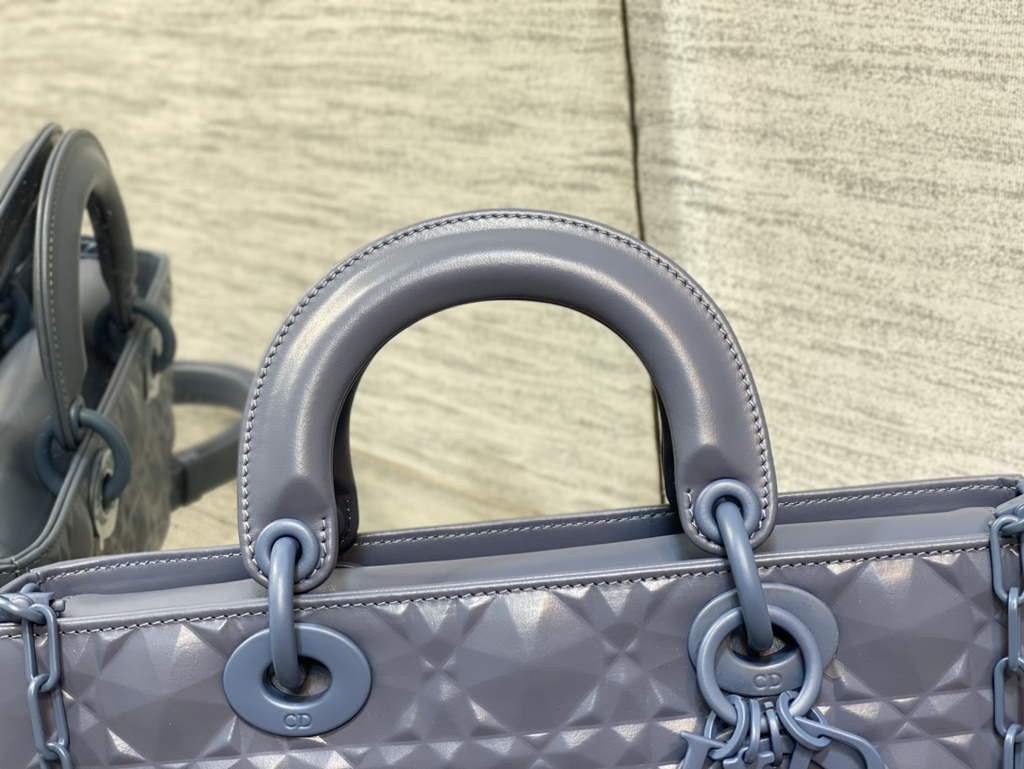 Dior M0540 Medium Lady D-Joy Bag Blue Cannage Calfskin with Diamond Motif - Default Title - View 3