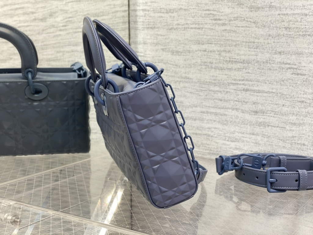 Dior M0540 Medium Lady D-Joy Bag Blue Cannage Calfskin with Diamond Motif - Default Title - View 5