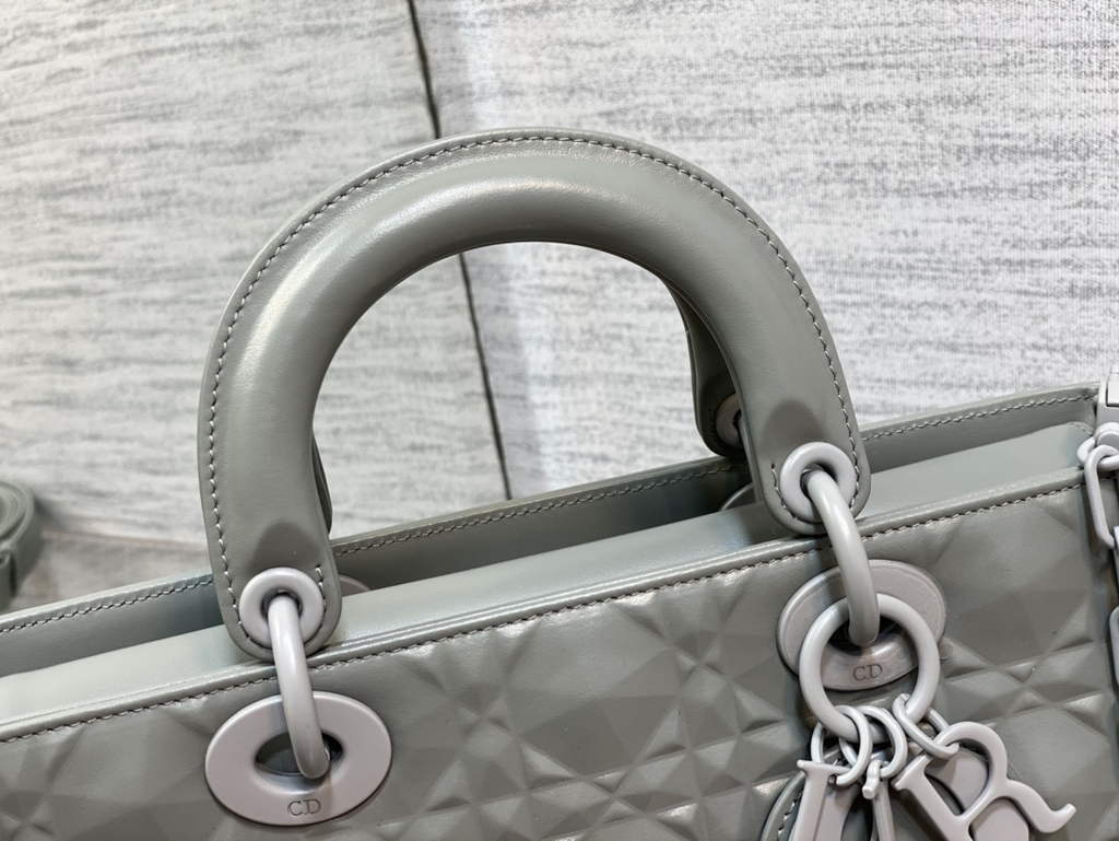 Dior M0540 Medium Lady D-Joy Bag Gray Cannage Calfskin with Diamond Motif - Default Title - View 7