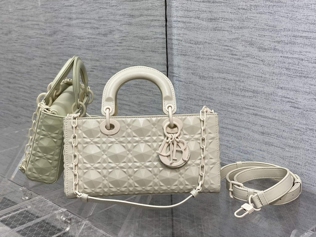 Dior M0540 Medium Lady D-Joy Bag Beige Cannage Calfskin with Diamond Motif - Default Title - View 1