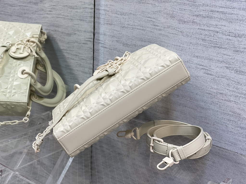 Dior M0540 Medium Lady D-Joy Bag Beige Cannage Calfskin with Diamond Motif - Default Title - View 7