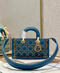 Dior M0540 Medium Lady D-Joy Bag Blue Lucky Star Cannage Lambskin - Default Title - View 1