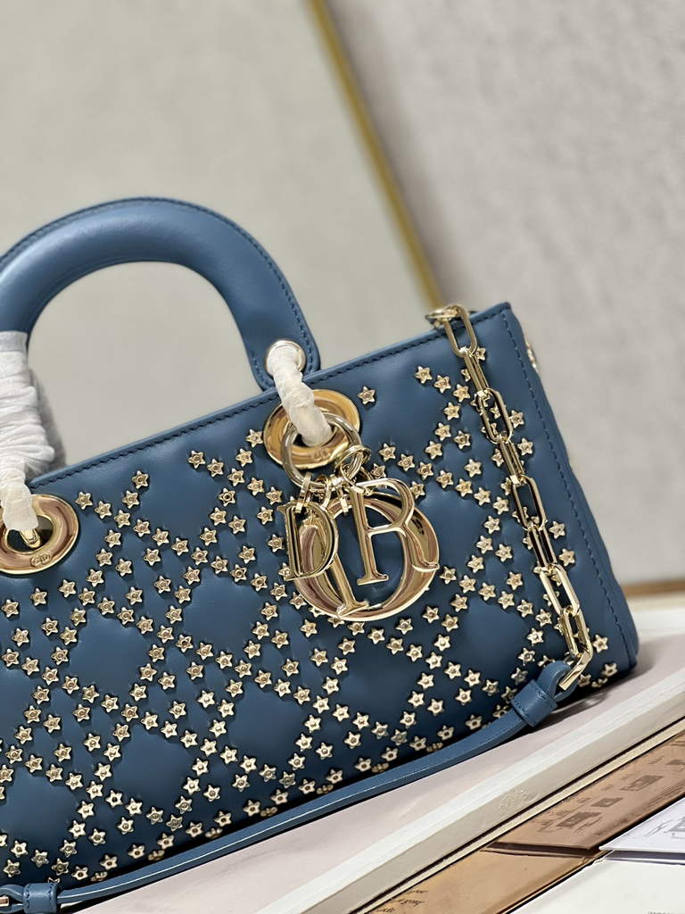 Dior M0540 Medium Lady D-Joy Bag Blue Lucky Star Cannage Lambskin - Default Title - View 6