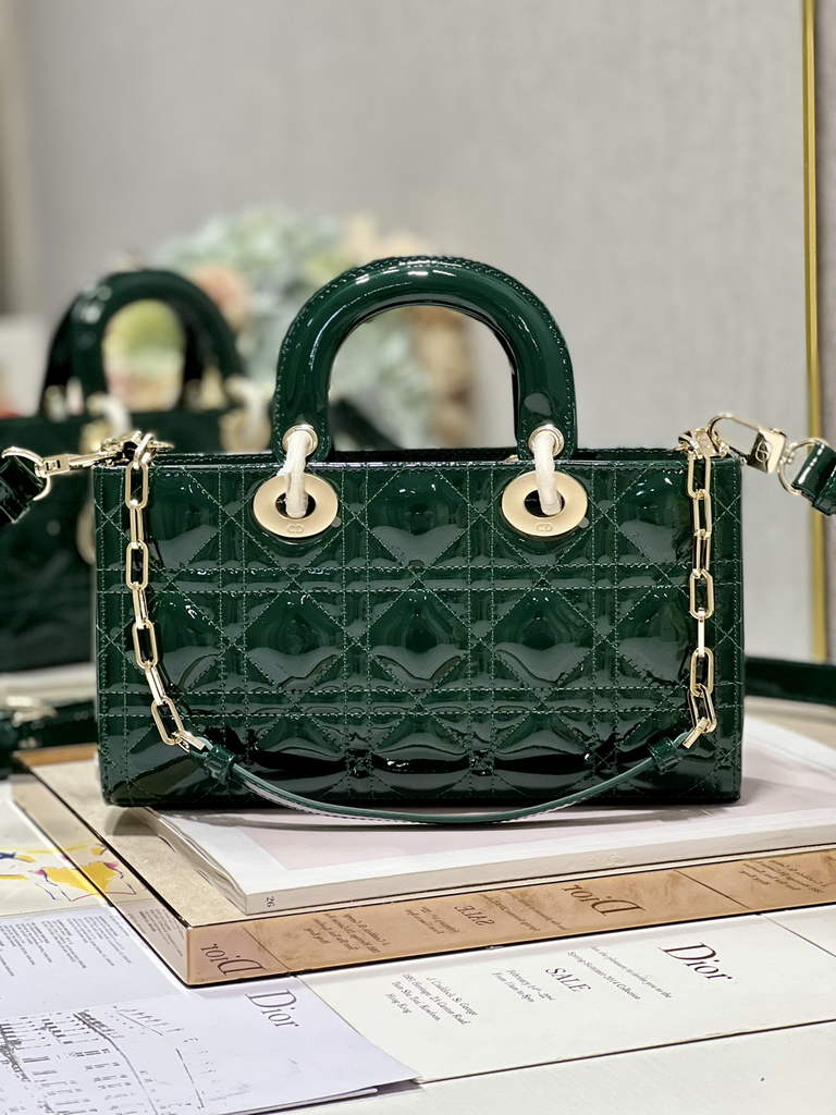 Dior M0540 Medium Lady D-Joy Bag Green Patent Cannage Calfskin - Default Title - View 5