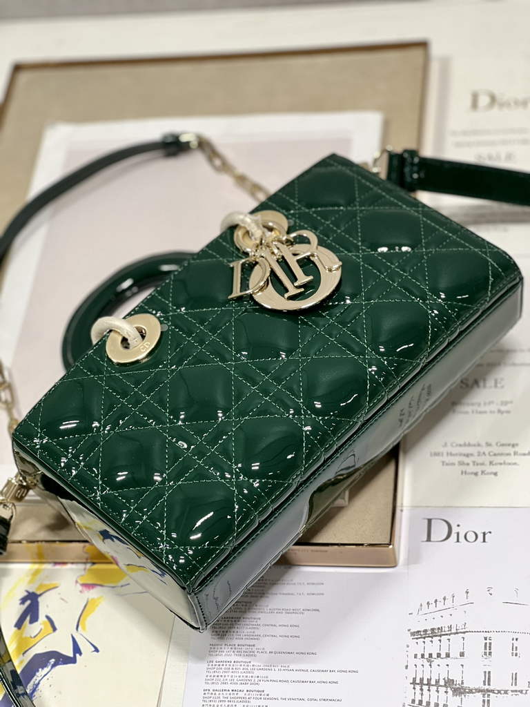 Dior M0540 Medium Lady D-Joy Bag Green Patent Cannage Calfskin - Default Title - View 7