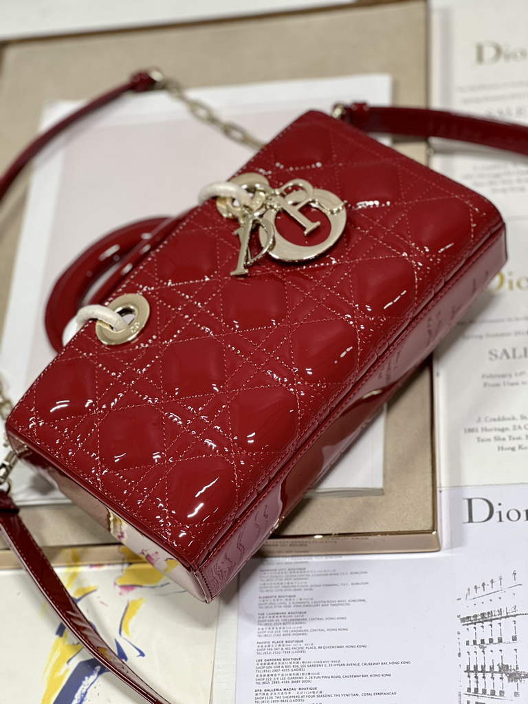 Dior M0540 Medium Lady D-Joy Bag Red Patent Cannage Calfskin - Default Title - View 7