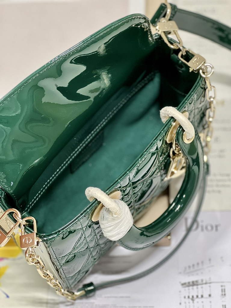 Dior M0613 Small Lady D-Joy Bag Green Patent Cannage Calfskin - Default Title - View 8
