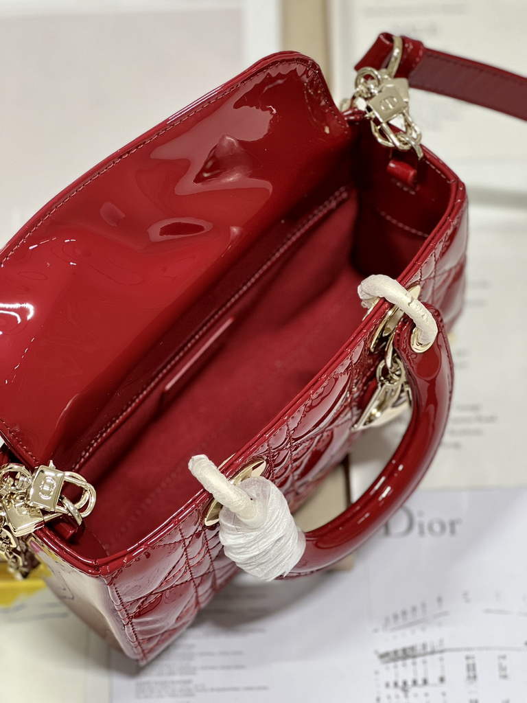 Dior M0613 Small Lady D-Joy Bag Red Patent Cannage Calfskin - Default Title - View 8