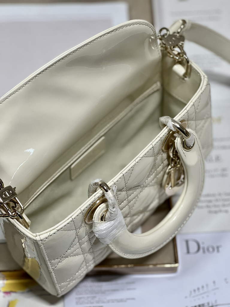 Dior M0613 Small Lady D-Joy Bag Beige Patent Cannage Calfskin - Default Title - View 8