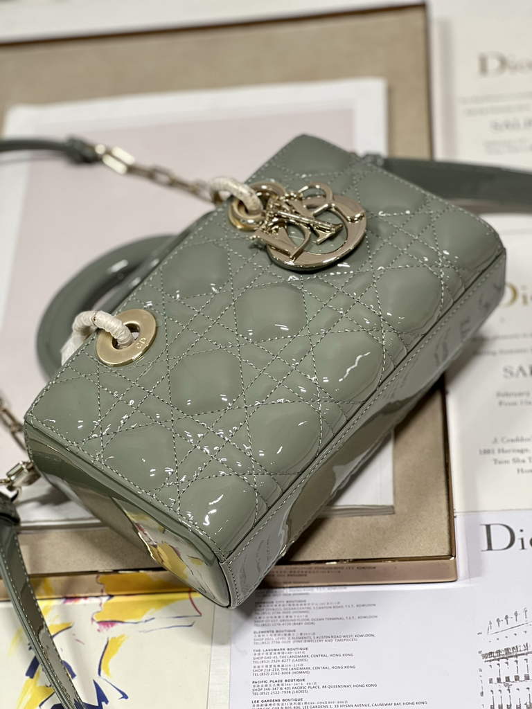 Dior M0613 Small Lady D-Joy Bag Gray Patent Cannage Calfskin - Default Title - View 7