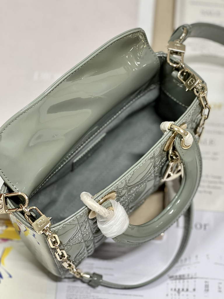Dior M0613 Small Lady D-Joy Bag Gray Patent Cannage Calfskin - Default Title - View 8