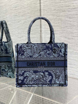 Dior Small Book Tote M1265 Navy Blue Toile de Jouy Embroidery - Default Title - View 1