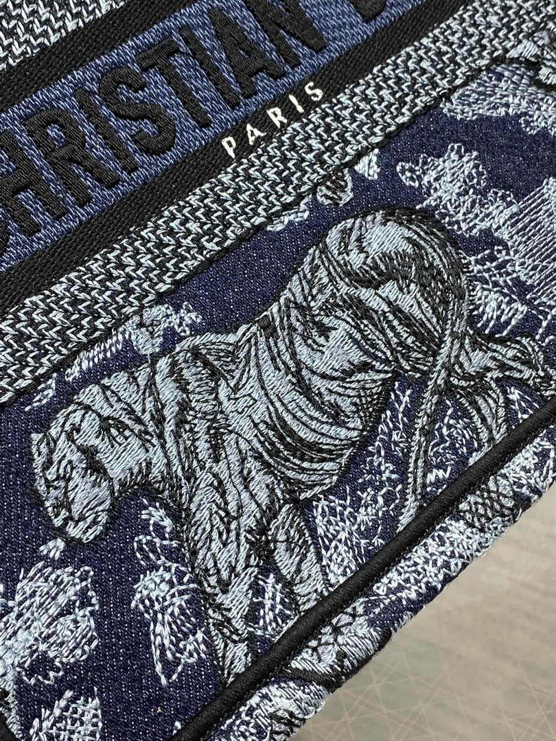 Dior Small Book Tote M1265 Navy Blue Toile de Jouy Embroidery - Default Title - View 7