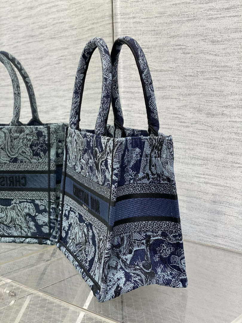 Dior Small Book Tote M1265 Navy Blue Toile de Jouy Embroidery - Default Title - View 3
