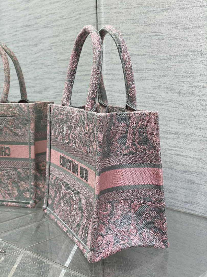 Dior Small Book Tote M1265 Pink and Gray Toile de Jouy Embroidery - Default Title - View 3