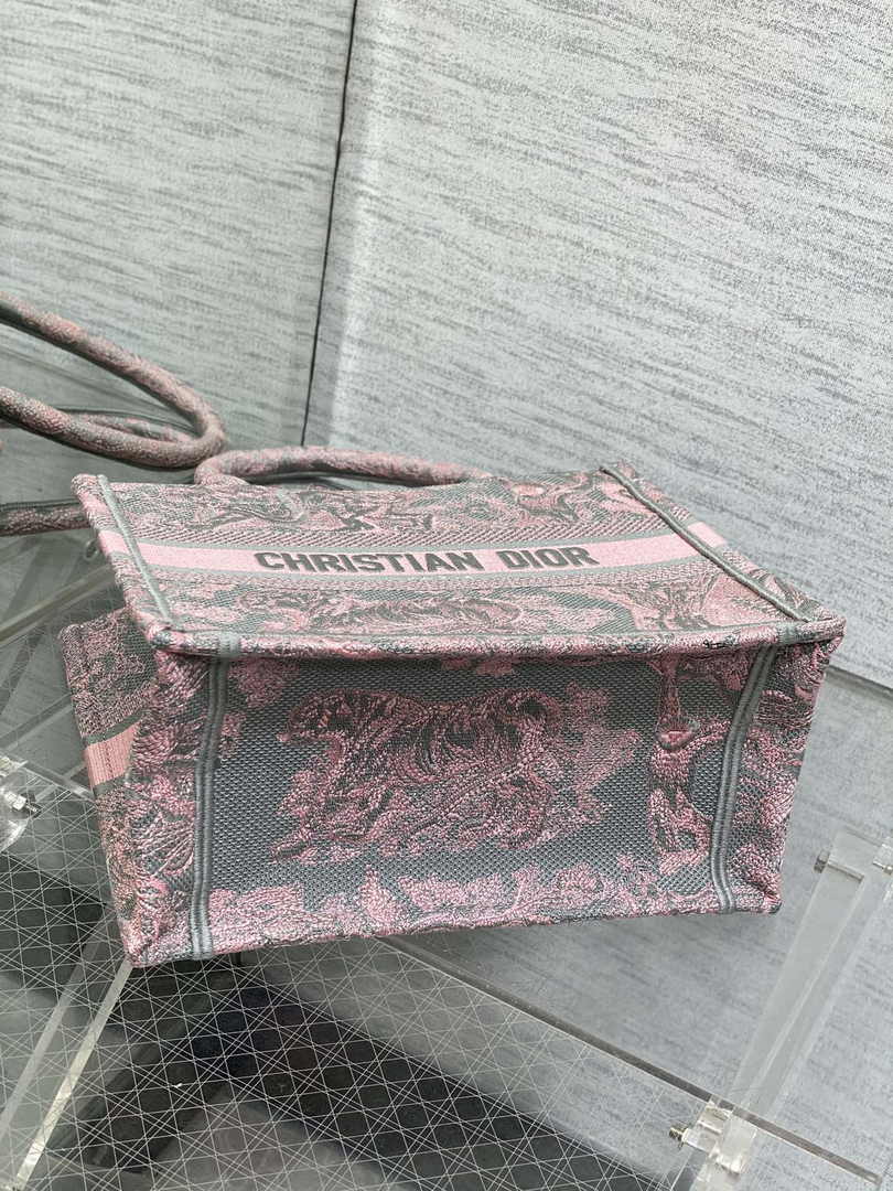 Dior Small Book Tote M1265 Pink and Gray Toile de Jouy Embroidery - Default Title - View 4