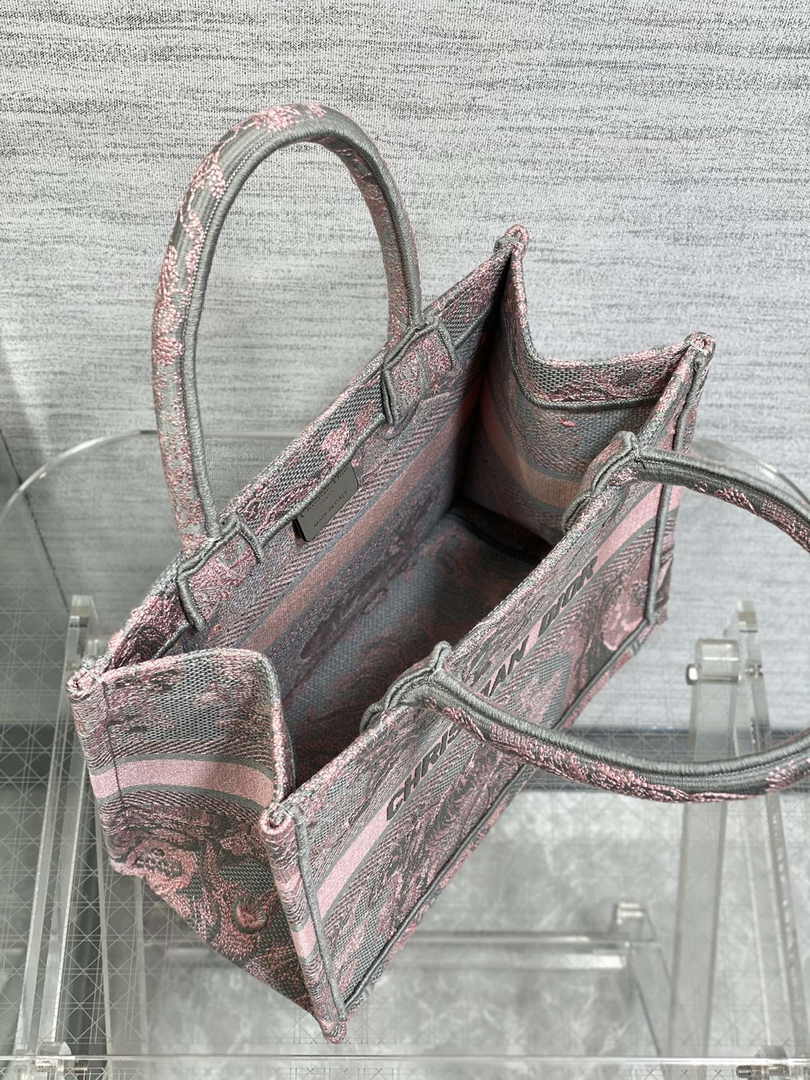 Dior Small Book Tote M1265 Pink and Gray Toile de Jouy Embroidery - Default Title - View 5