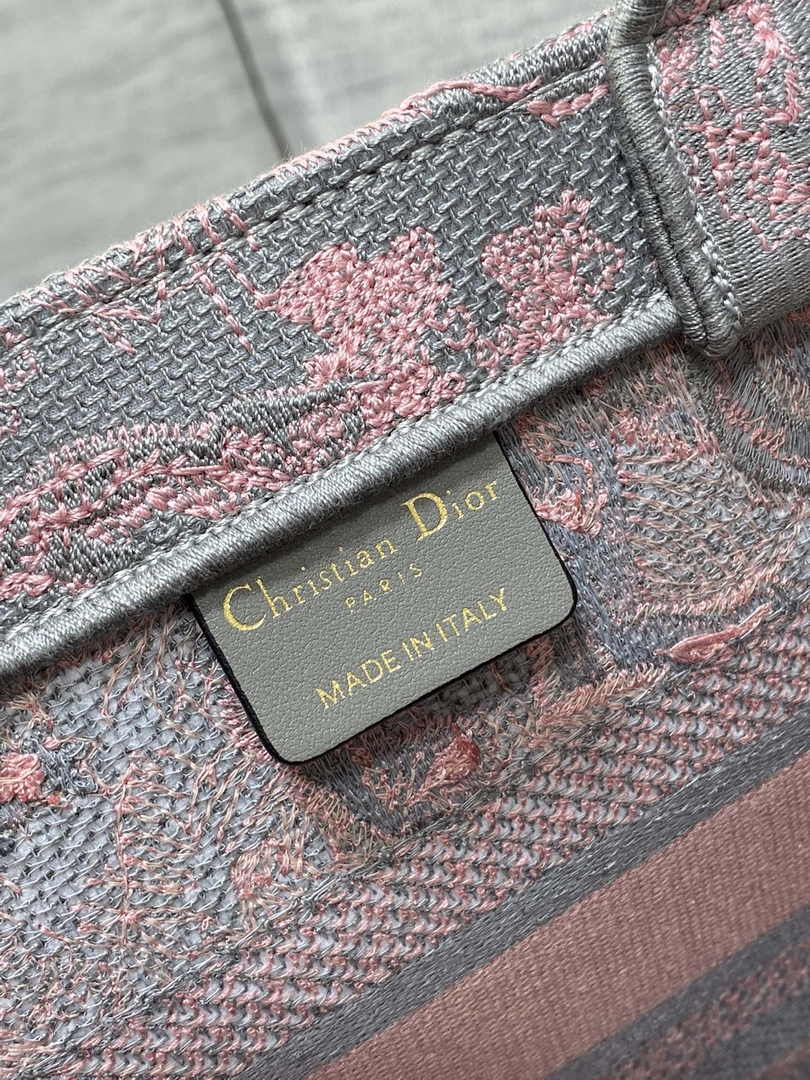 Dior Small Book Tote M1265 Pink and Gray Toile de Jouy Embroidery - Default Title - View 6