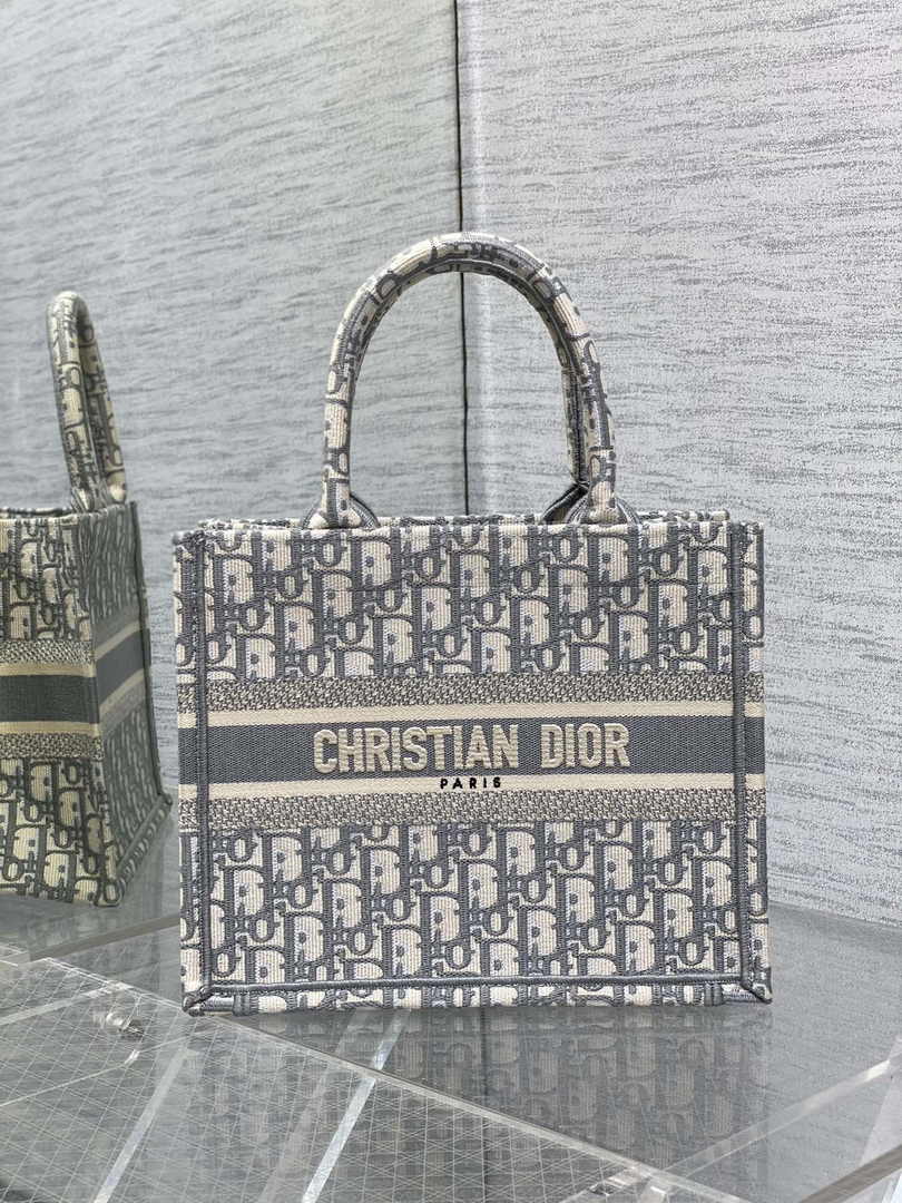Dior Small Book Tote M1265 Ecru and Gray Dior Oblique Embroidery - Default Title - View 1