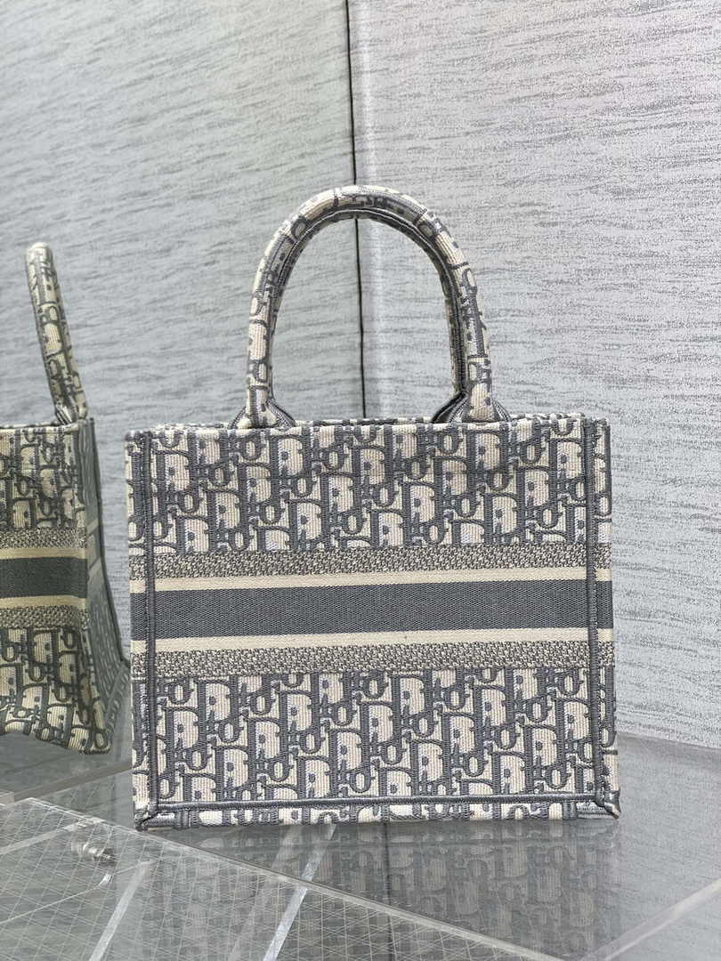Dior Small Book Tote M1265 Ecru and Gray Dior Oblique Embroidery - Default Title - View 2