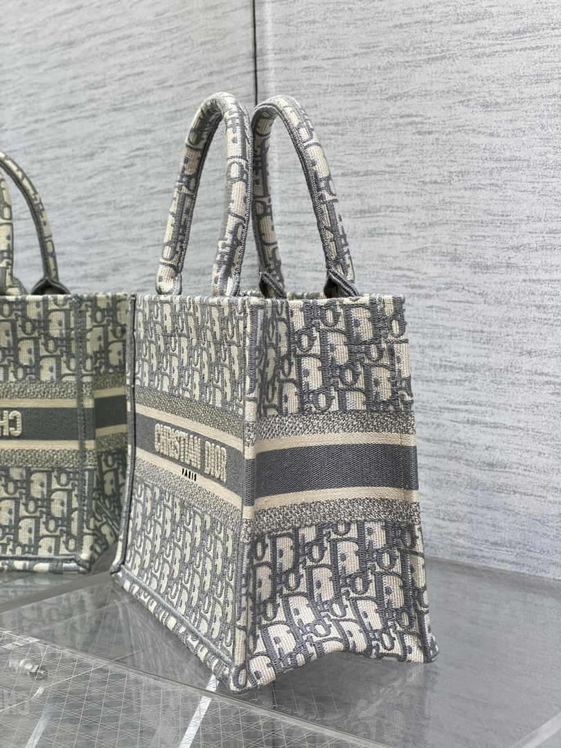 Dior Small Book Tote M1265 Ecru and Gray Dior Oblique Embroidery - Default Title - View 3
