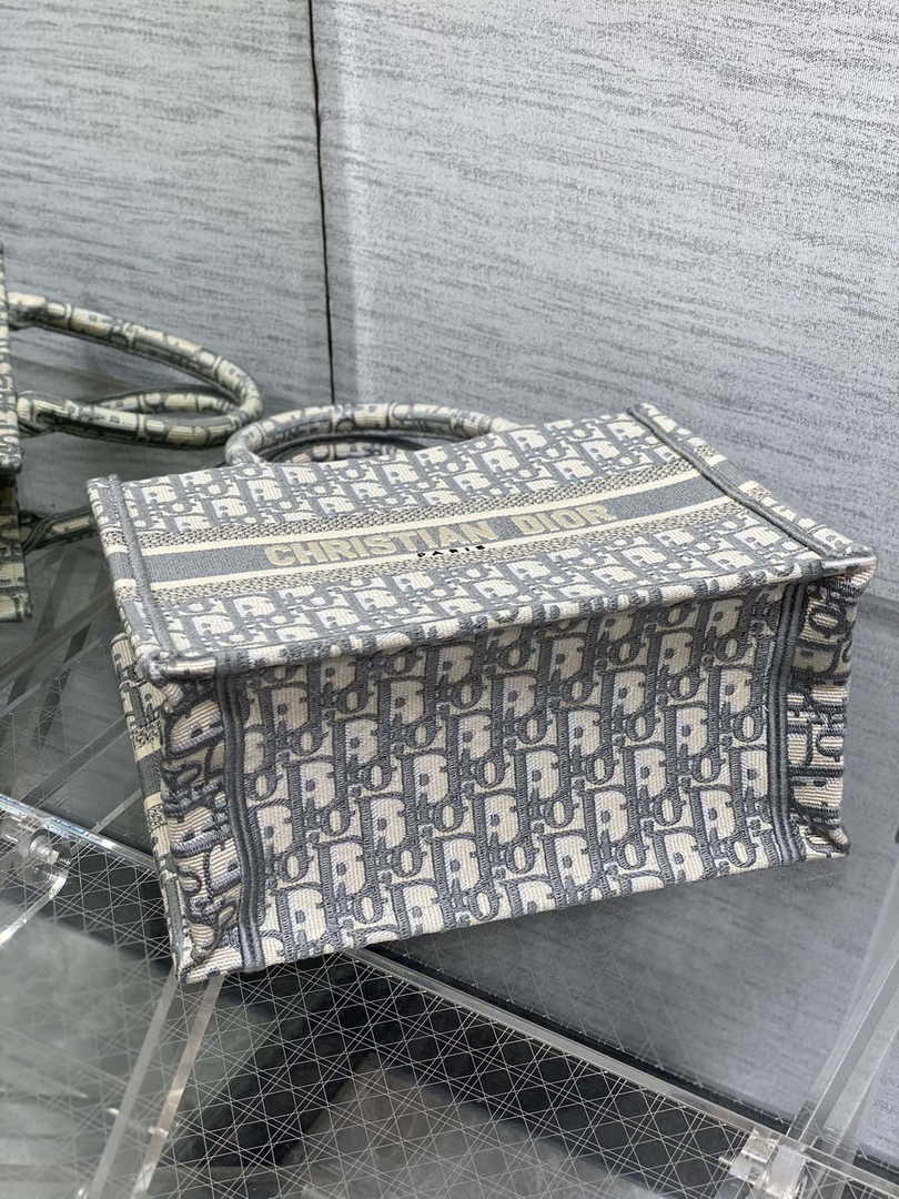 Dior Small Book Tote M1265 Ecru and Gray Dior Oblique Embroidery - Default Title - View 4