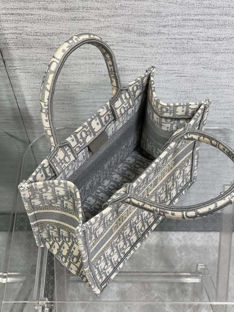 Dior Small Book Tote M1265 Ecru and Gray Dior Oblique Embroidery - Default Title - View 5