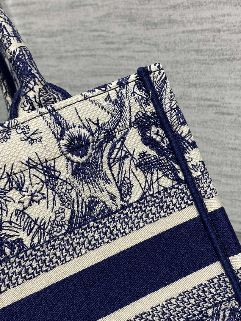 Dior Small Book Tote M1265 Ecru and Blue Toile de Jouy Embroidery - Default Title - View 7