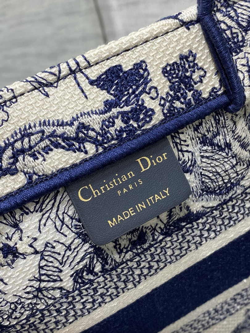 Dior Small Book Tote M1265 Ecru and Blue Toile de Jouy Embroidery - Default Title - View 6