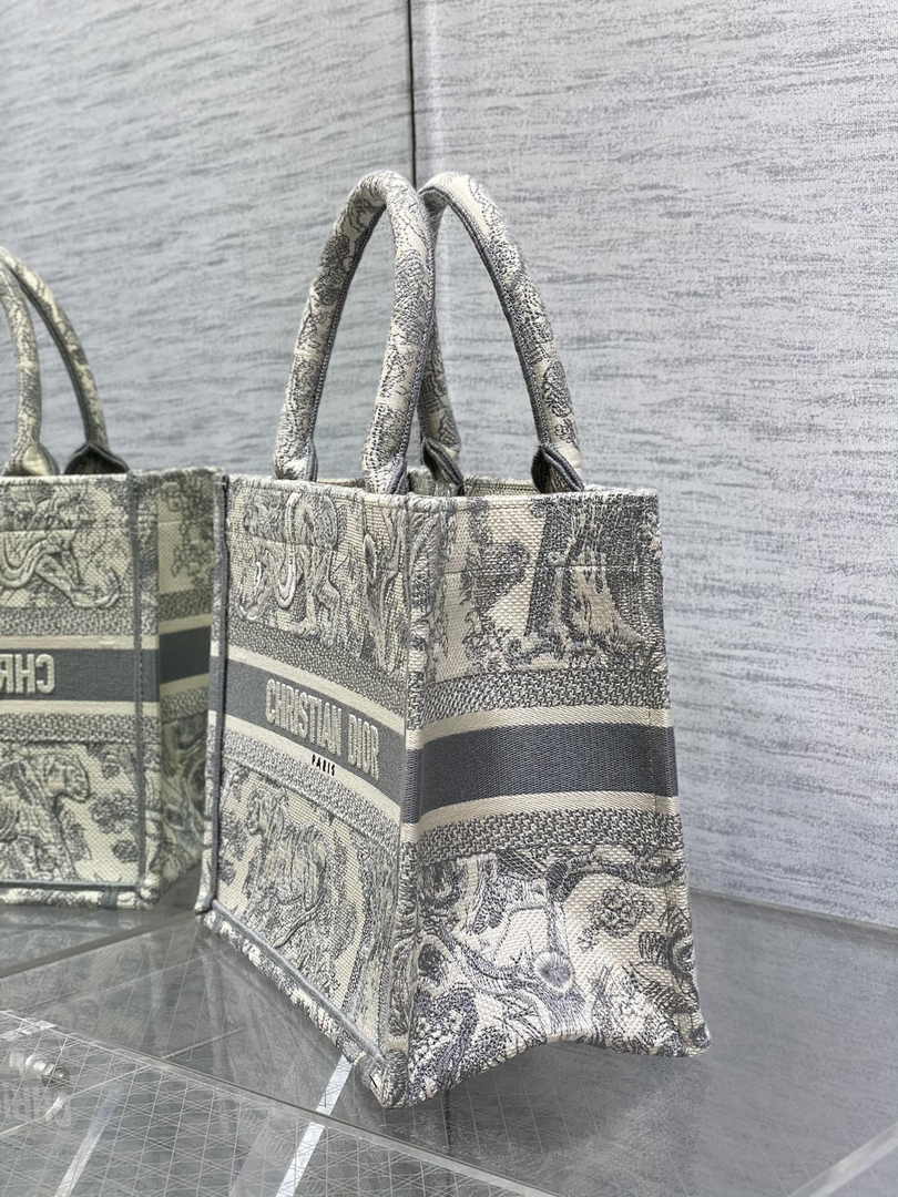 Dior Small Book Tote M1265 Gray Toile de Jouy Embroidery - Default Title - View 3