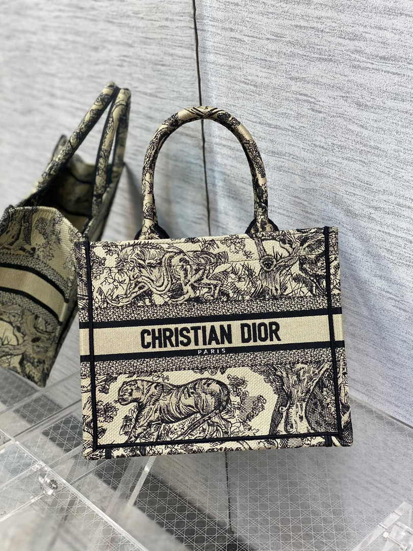 Dior Small Book Tote M1265 Beige Toile de Jouy Embroidery - Default Title - View 1