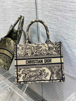 Dior Small Book Tote M1265 Beige Toile de Jouy Embroidery - Default Title - View 1