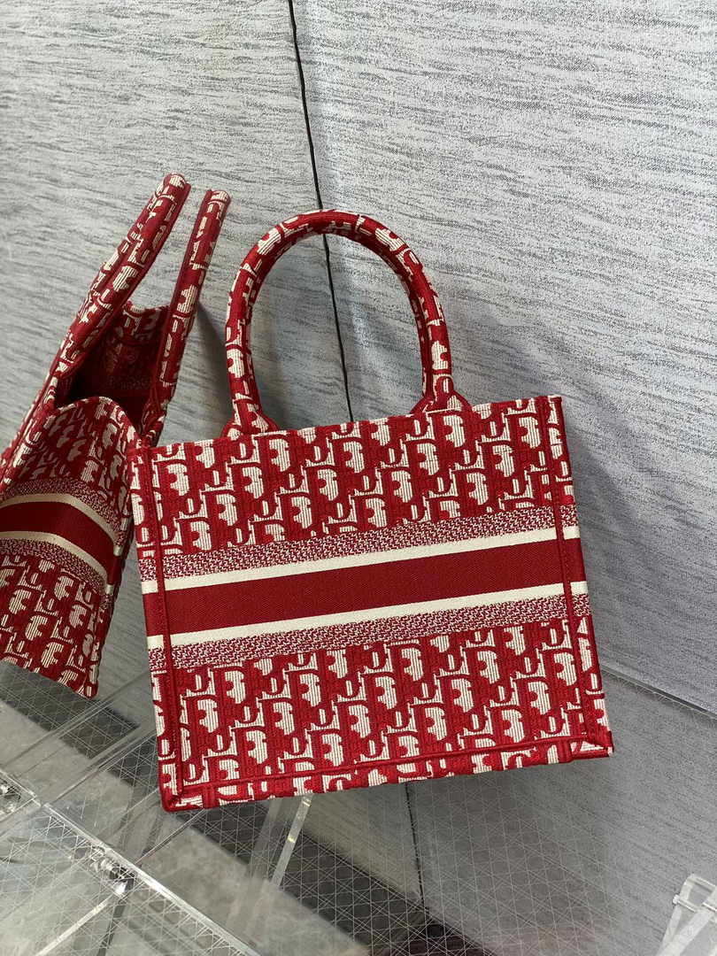 Dior Small Book Tote M1265 Ecru and Red Dior Oblique Embroidery - Default Title - View 2