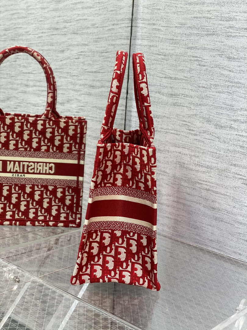 Dior Small Book Tote M1265 Ecru and Red Dior Oblique Embroidery - Default Title - View 3