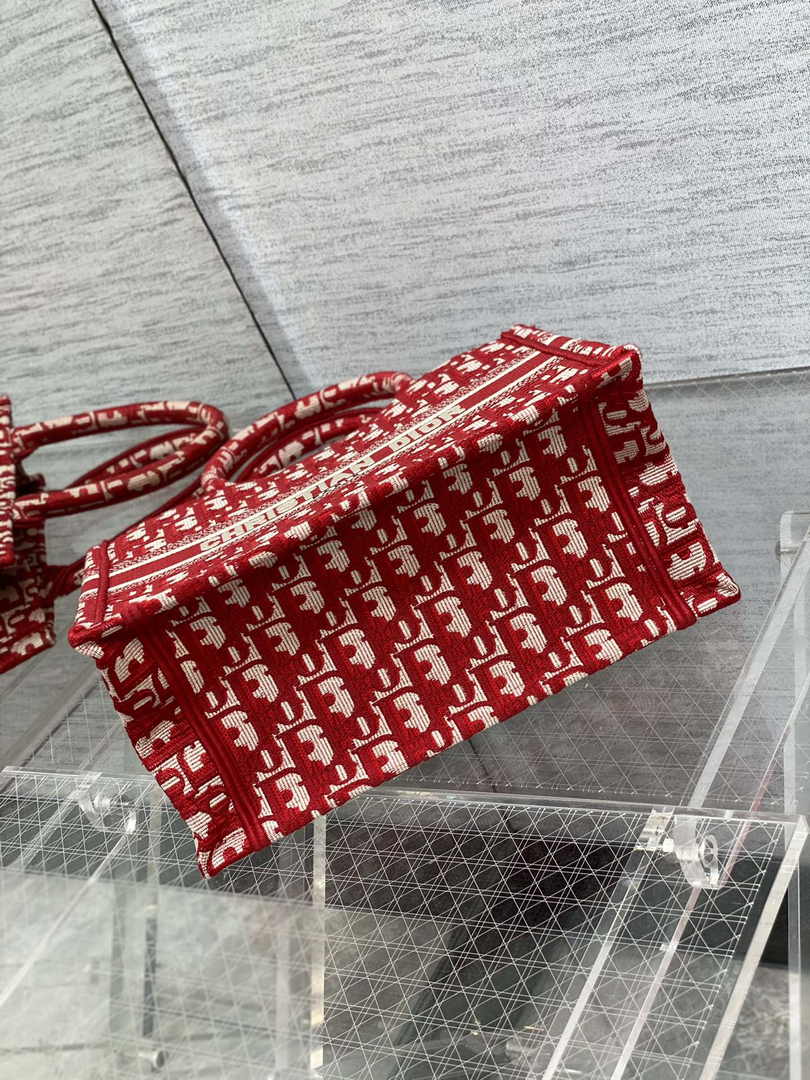 Dior Small Book Tote M1265 Ecru and Red Dior Oblique Embroidery - Default Title - View 4