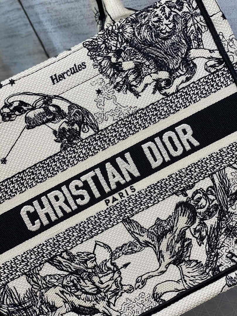 Dior Small Book Tote M1265 Latte and Black Toile de Jouy Zodiac Embroidery - Default Title - View 8